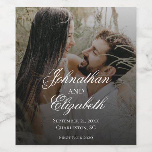 Modernes Foto mit Black Overlay-Hochzeit Weinetikett (Einzelnes Label)