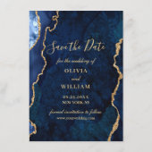 Modernes FOTO mit blauem Marmor Save The Date (Rückseite)