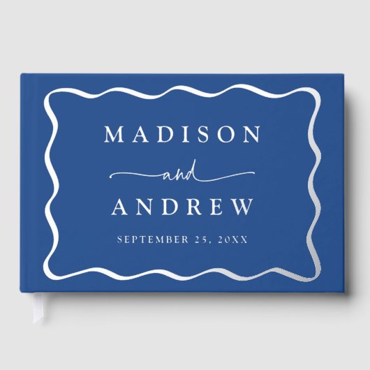 Modernes Foto mit blauen und silberfarbenen Rahmen Gästebuch (Vorderseite)