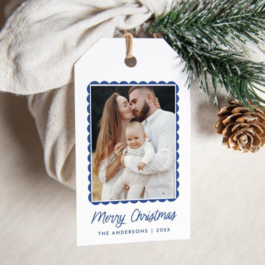 Modernes Foto mit blauer Skalierung Geschenkanhänger