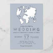 Modernes Foto mit blauer Weltkarte Folieneinladung (Vorderseite)