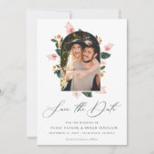 Modernes Foto mit Blumenrahmen Save the Date (Vorderseite)