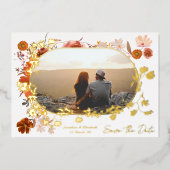 Modernes Foto mit Blumenrahmen Save the Date Gold Folieneinladung (Vorderseite)