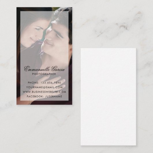 Modernes Foto mit Chic Script Name Fotograf Visitenkarte (Vorne/Hinten)