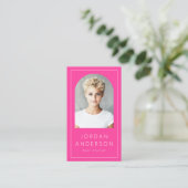 Modernes Foto mit dünner Grenze QR-Code heiß rosa Visitenkarte (Stehend Vorderseite)