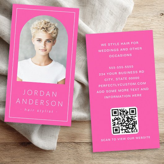 Modernes Foto mit dünner Grenze QR-Code heiß rosa Visitenkarte