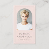 Modernes Foto mit dünner Grenze QR-Code hellrosa Visitenkarte (Vorderseite)