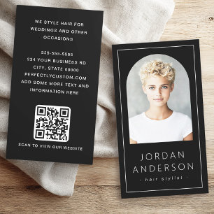 Modernes Foto mit dünner Grenze QR-Code schwarz Visitenkarte