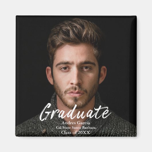 Modernes Foto mit einfacher Weißtextüberlagerung Magnet (Vorne)