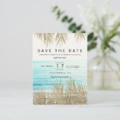 Modernes Foto mit Goldpalmen Save the Date Ankündigungspostkarte (Stehend Vorderseite)