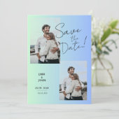 Modernes Foto mit grünblauem Gefälle Save the Date Einladung (Stehend Vorderseite)