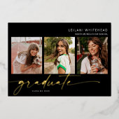 Modernes Foto mit handgeschriebenem Graduate Black Folieneinladung (Vorderseite)