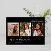 Modernes Foto mit handgeschriebenem Graduate Black Folieneinladung (Stehend vorne)