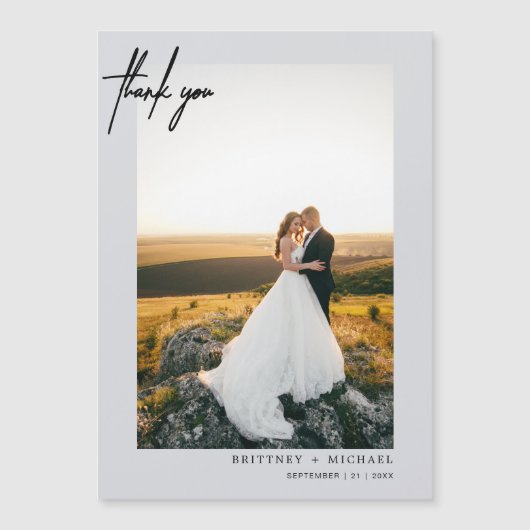 Modernes Foto mit Handschrift Grau Vielen Dank Magnetkarte (Vorderseite)