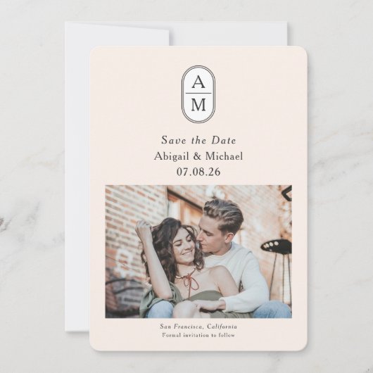 Modernes Foto mit Initialen Save The Date (Vorderseite)