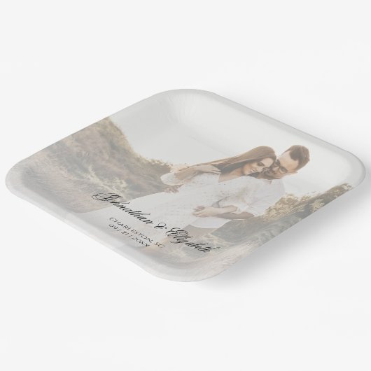 Modernes Foto mit Overlay-Hochzeit Pappteller (Gewinkelt)