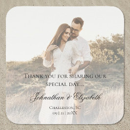 Modernes Foto mit Overlay-Hochzeit Quadratischer Aufkleber