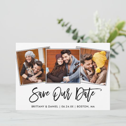 Modernes Foto mit Pinselschrift 3 Rette unsere Dat Save The Date (Stehend Vorderseite)