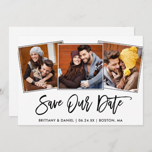 Modernes Foto mit Pinselschrift 3 Rette unsere Dat Save The Date (Vorne/Hinten)