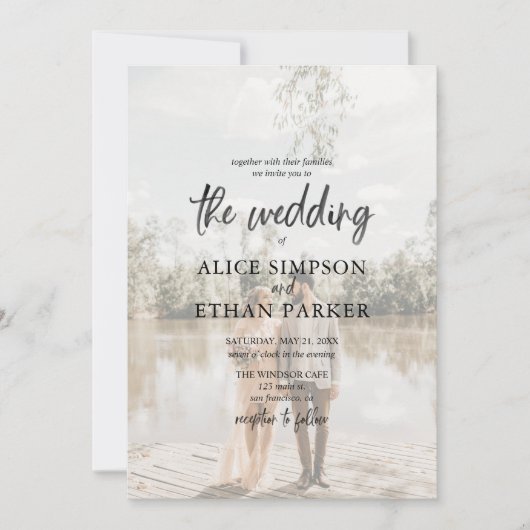 Modernes Foto mit Pinselschrift für Hochzeitsfeier Einladung (Vorderseite)