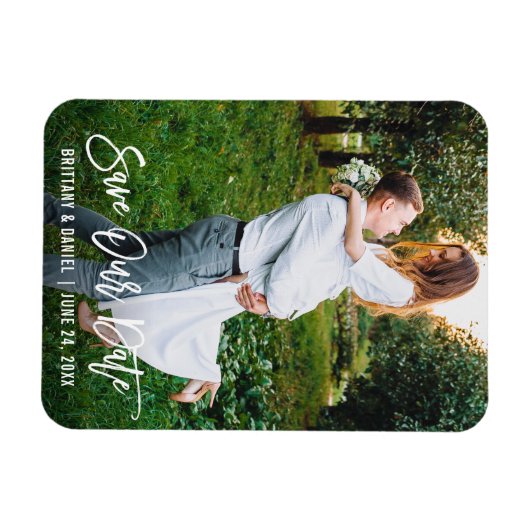 Modernes Foto mit Pinselschrift Rette unser Datum Magnet (Horizontal)