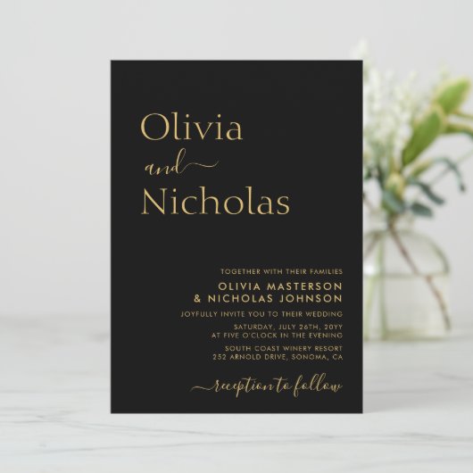 Modernes Foto mit QR-Code für Schwarz und Gold Scr Einladung (Stehend Vorderseite)