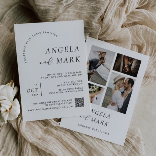 Modernes Foto mit QR Code Schwarz & Weiß Hochzeit Einladung