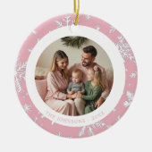 Modernes Foto mit rosa und weißen Schneeflocken Keramik Ornament (Vorne)