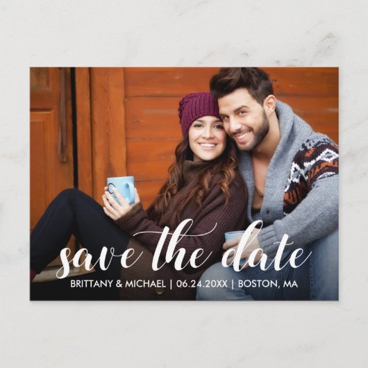 Modernes Foto mit Save the Date Verlobung Postkarte (Vorderseite)