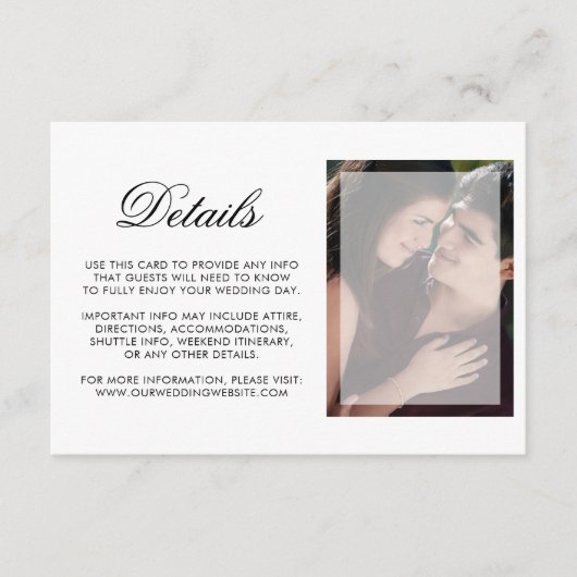 Modernes Foto mit schicken Skriptangaben zur Hochz Begleitkarte (Vorderseite)