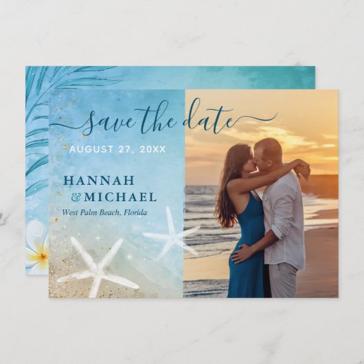 Modernes Foto mit tropischer Elegant Save The Date (Vorne/Hinten)