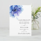 Modernes Foto mit Wasserfarbe, blaue Flora Hochzei Save The Date (Stehend Vorderseite)
