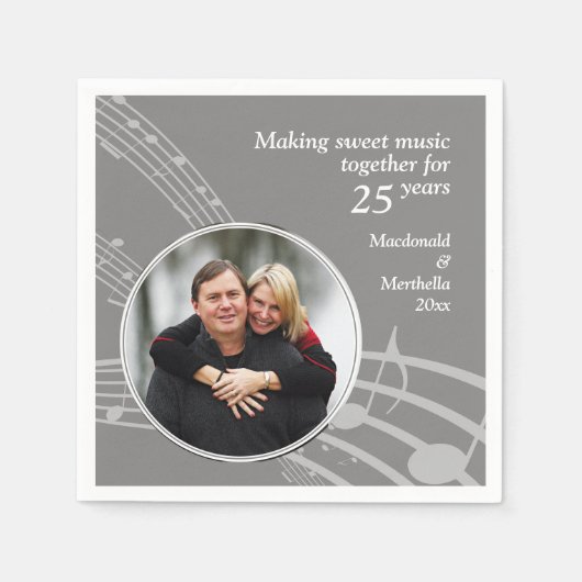Modernes Foto MUSIC 25. Silver Wedding Jubiläum Serviette (Vorderseite)
