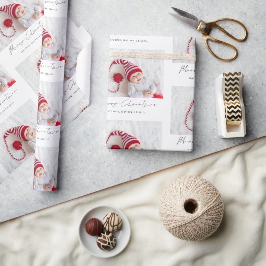 Modernes Foto Muster Name Skript Frohe Weihnachten Geschenkpapier (Kunsthandwerk)