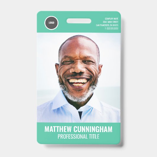 Modernes Foto Name Barcode Round-Logo für Mitarbei Ausweis (Vorderseite)