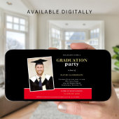 Modernes Foto Name Gold Black Red Grad Party Einladung