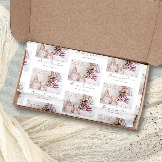 Modernes Foto Name Skriptmuster Frohe Weihnachten Seidenpapier