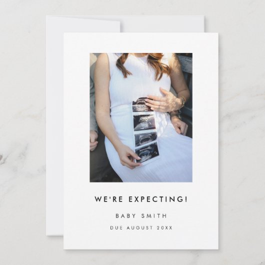 Modernes Foto Neue Baby kommt bald Schwangerschaft Ankündigung (Rückseite)