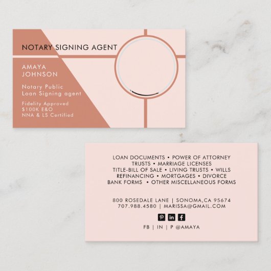 Modernes Foto Notar Signatur Agent Visitenkarte (Vorne/Hinten)