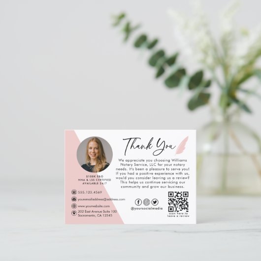 Modernes Foto Notar Signierung Agent Vielen Dank Visitenkarte (Stehend Vorderseite)
