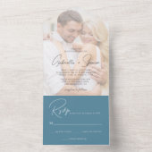 Modernes Foto Overlay Cobalt Blue Wedding All In One Einladung (Innen Boden)