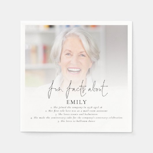 Modernes Foto Overlay Fun Fakten Ruhestand Party Serviette (Vorderseite)