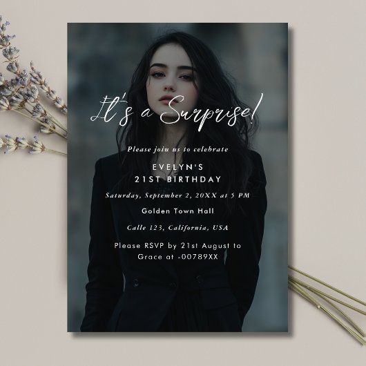 Modernes Foto Overlay Geburtstagsüberraschung Part Einladung