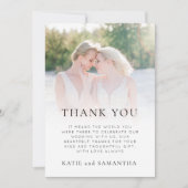 Modernes Foto Overlay Lesbian Wedding Vielen Dank Karte (Vorderseite)