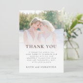 Modernes Foto Overlay Lesbian Wedding Vielen Dank Karte (Stehend Vorderseite)