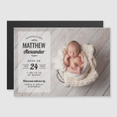 Modernes Foto Overlay Magnetic Birth Ankündigung (Vorne/Hinten)