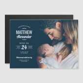 Modernes Foto Overlay Magnetic Birth Ankündigung (Vorne/Hinten)