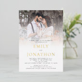 Modernes Foto Overlay QR Code Hochzeit Luxus Real Folieneinladung (Stehend vorne)