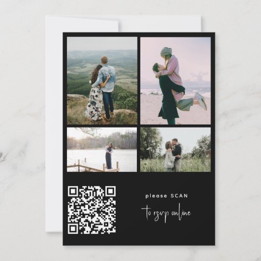 Modernes Foto-Overlay QR CODE-Skriptnamen Hochzeit Einladung (Rückseite)
