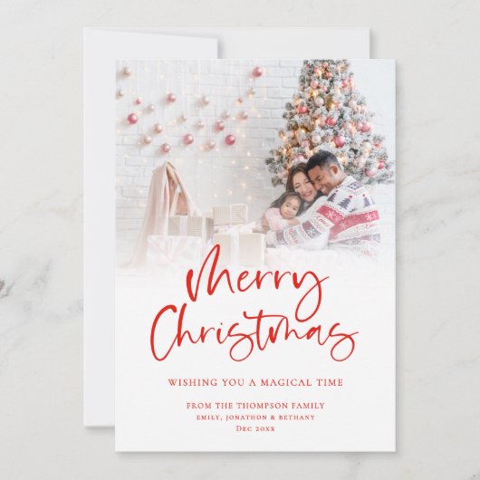 Modernes Foto Overlay Red Frohe Weihnachten (Vorderseite)